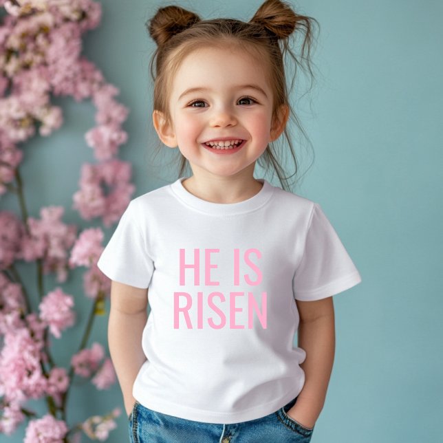 He Is Risen | Cute Pink Christian  Baby T-Shirt (Creator Uploaded)