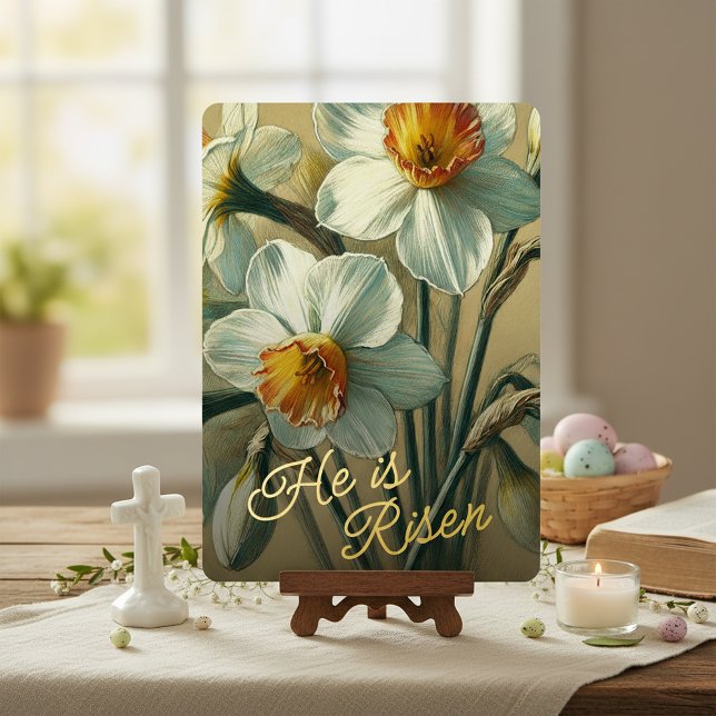 He Is Risen Daffodil Floral Gold Foil Card (Creator Uploaded)