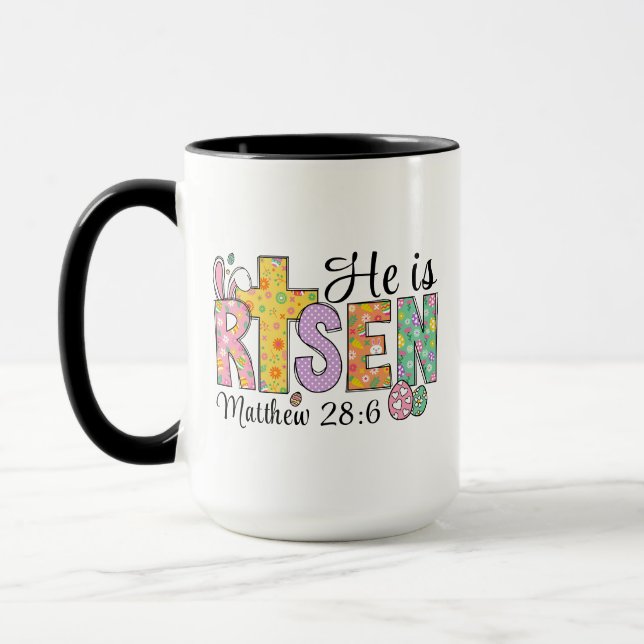 He Is Risen Easter Christian Coffee Mug (Left)