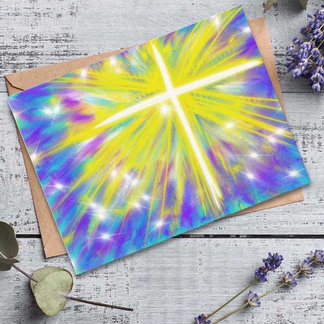 He is Risen Easter Christian Modern Art Design Holiday Postcard (He is Risen Easter cross modern abstract art holiday greetings budget postcard )