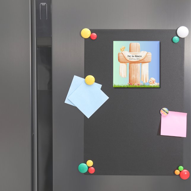 He Is Risen – Easter Cross and Lamb Art Magnet (He is Risen Easter magnet)