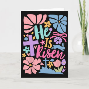 He Is Risen Easter Cross Coquette Jesus Christian  Card