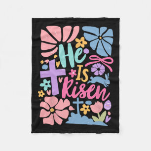 He Is Risen Easter Cross Coquette Jesus Christian  Fleece Blanket