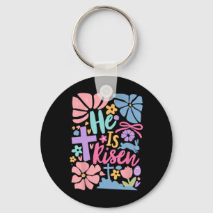 He Is Risen Easter Cross Coquette Jesus Christian Key Ring