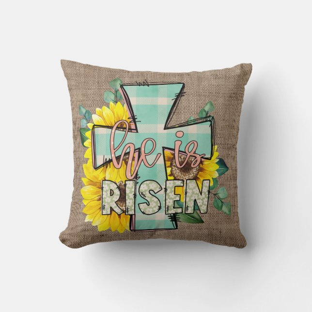 He is Risen Easter Cross Home Decor Cushion (Front)