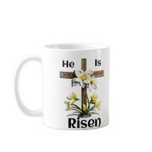 He is Risen Easter Cross Lilies Christian