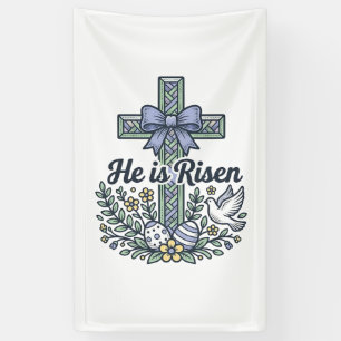 He Is Risen Easter Cross Vintage Vector Banner