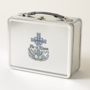 He Is Risen Easter Cross Vintage Vector Metal Lunch Box