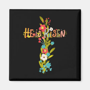 He Is Risen Easter Cross Wildflowers Christian Rel Magnet