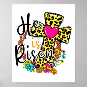 He Is Risen Easter Day Jesus Floral Leopard Teen G Poster