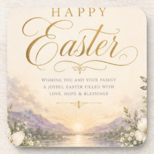 He Is Risen Easter, Elegant Floral Cross Christian Coaster
