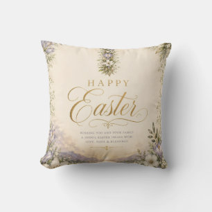 He Is Risen Easter, Elegant Floral Cross Christian Cushion