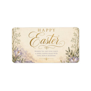 He Is Risen Easter, Elegant Floral Cross Christian Label