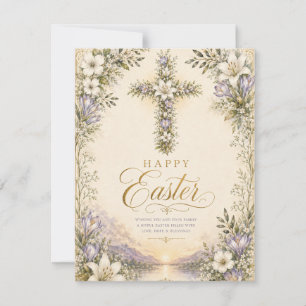 He Is Risen Easter, Elegant Floral Cross Christian RSVP Card