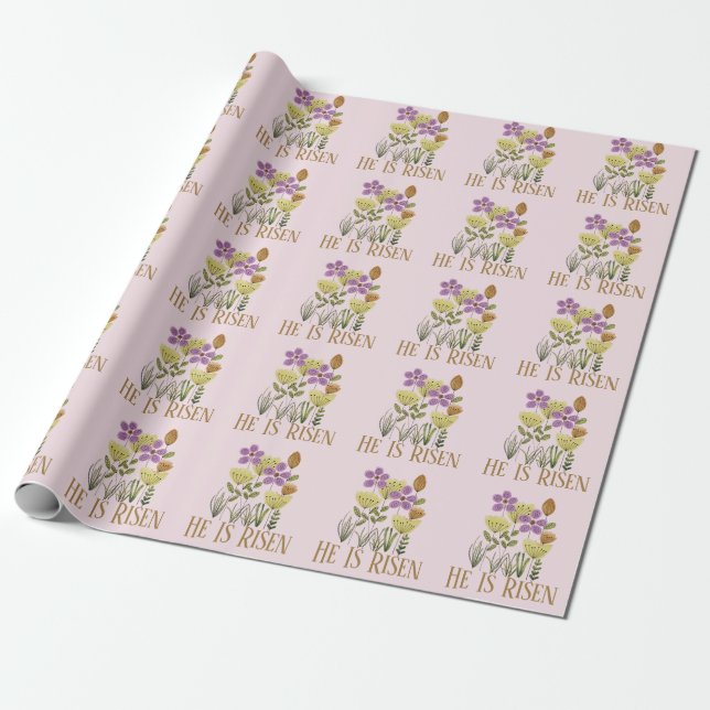 He Is Risen Easter Floral  Wrapping Paper (Unrolled)