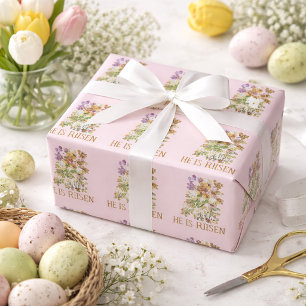 He Is Risen Easter Floral  Wrapping Paper