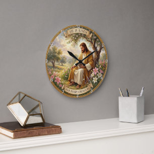 He Is Risen Easter Grace Large Clock