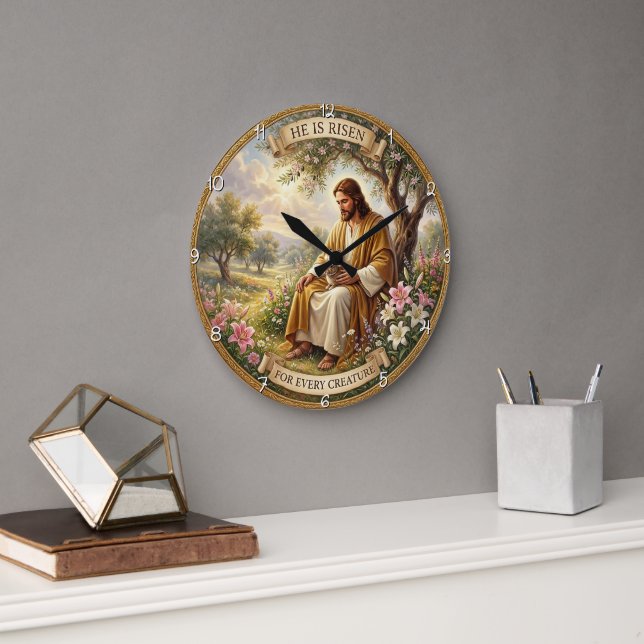 He Is Risen Easter Grace Large Clock (Office)