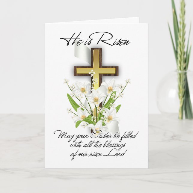 He Is Risen, Easter Greeting Card With Cross (Front)