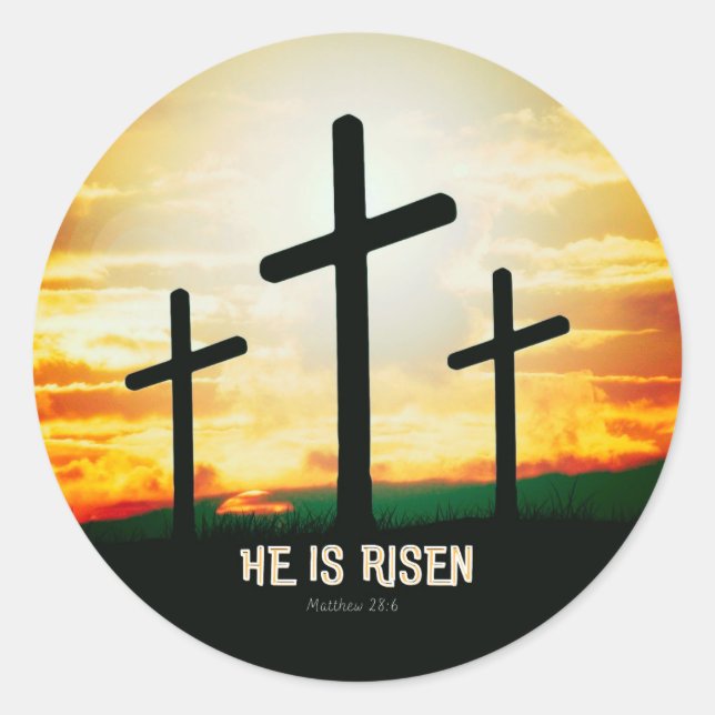 HE IS RISEN - EASTER ILLUSTRATION  CLASSIC ROUND STICKER (Front)