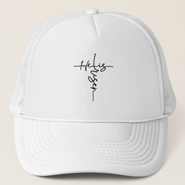 He is Risen Easter Jesus Cross Trucker Hat (Front)