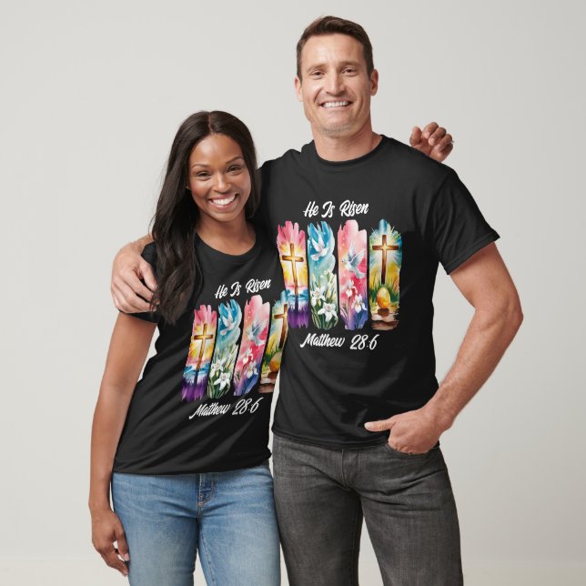 He Is Risen Easter Joy black T-Shirt (Unisex)