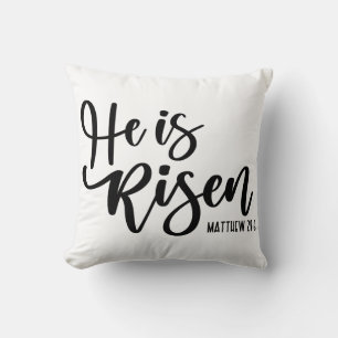 He is Risen Easter Throw PIllow Black & White