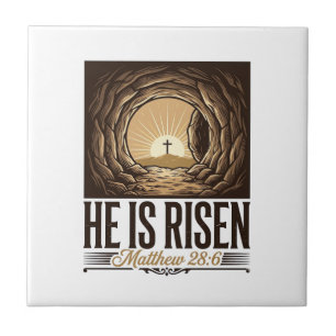 He Is Risen Easter Tomb Cross Vintage Christian Sh Ceramic Tile
