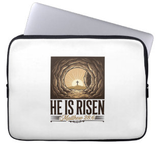 He Is Risen Easter Tomb Cross Vintage Christian Sh Laptop Sleeve