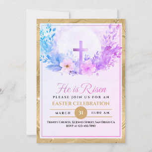 He Is Risen Easter Watercolor Flowers, Religious Announcement