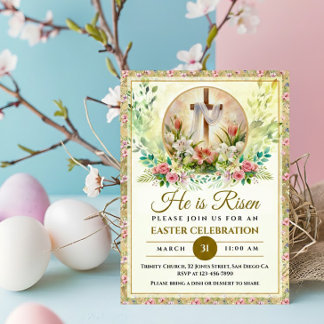 He Is Risen Easter Watercolor Flowers, Religious Holiday Card