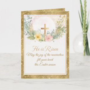 He Is Risen Easter Watercolor Flowers, Religious Note Card