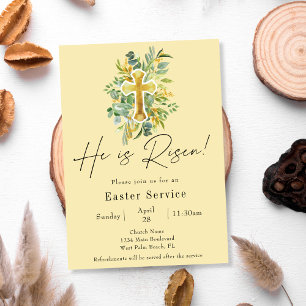 He is Risen Elegant Greenery Church Easter Service Invitation