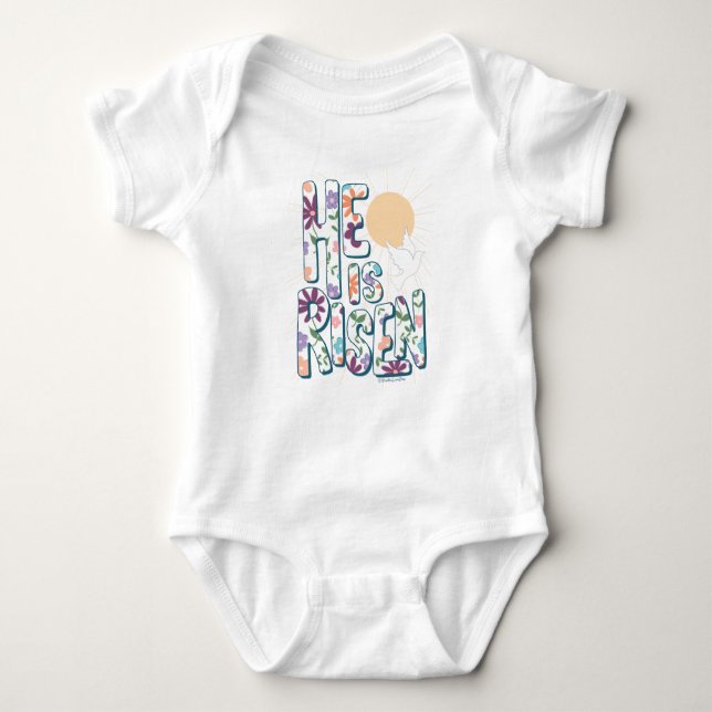 He is Risen floral Christian Easter Baby Bodysuit (Front)