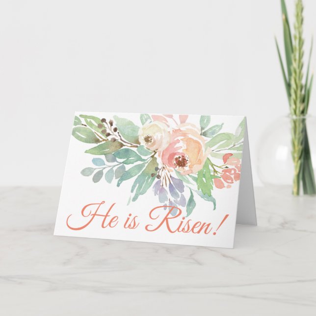 He is Risen Floral Christian Easter Holiday Card (Front)