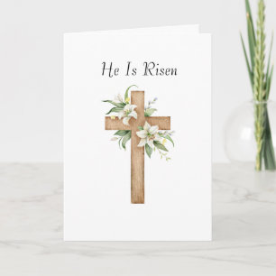 He is Risen Floral Cross Christian Easter Holiday Card