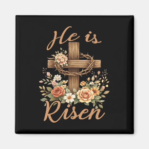 He Is Risen Floral Cross Christian Vintage Happy E Magnet