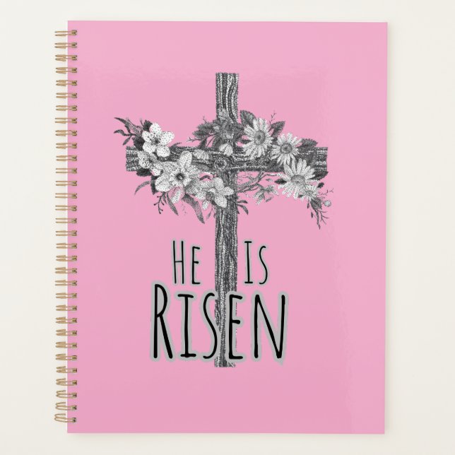 He Is Risen Floral Cross Planner (Front)