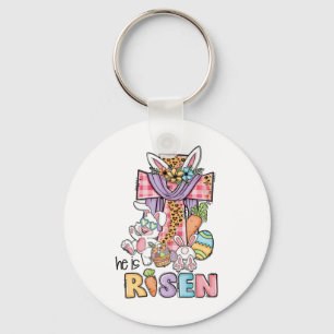 He Is Risen Floral Cross Vintage Happy Easter Day Key Ring