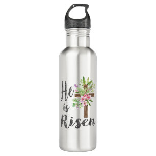 He is Risen Floral Cross Vintage Happy Easter T-Sh 710 Ml Water Bottle