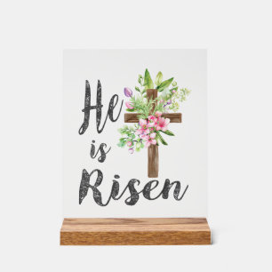 He is Risen Floral Cross Vintage Happy Easter T-Sh Acrylic Sign