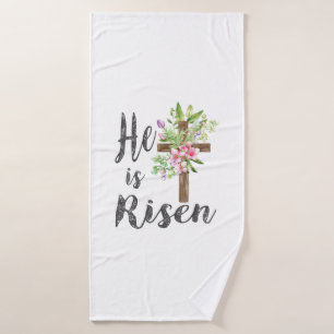 He is Risen Floral Cross Vintage Happy Easter T-Sh Bath Towel