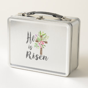 He is Risen Floral Cross Vintage Happy Easter T-Sh Metal Lunch Box