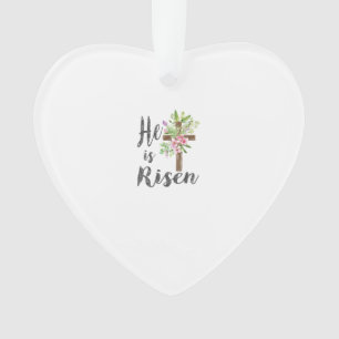 He is Risen Floral Cross Vintage Happy Easter T-Sh Ornament