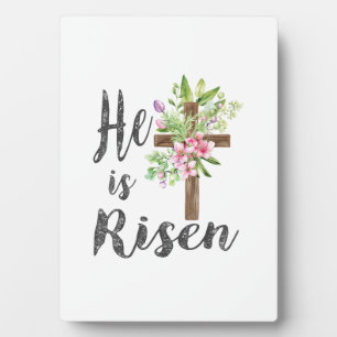 He is Risen Floral Cross Vintage Happy Easter T-Sh Plaque