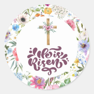 He is Risen   Floral Easter   Religious   Classic Round Sticker