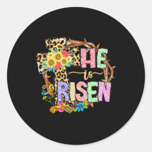 He Is Risen Floral Jesus Easter Day Christians Leo Classic Round Sticker