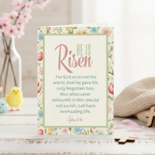 He Is Risen Floral Pastel Christian Easter Holiday Card