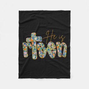 He Is Risen Floral Spring Easter Jesus Christian F Fleece Blanket