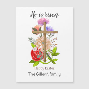 He is risen, floral wood Easter cross, Religious